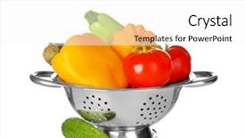  Presentation with hydroponics vegetables hydroponic vegetable - PPT theme featuring strained food - colander with vegetables on white background and a white colored foreground