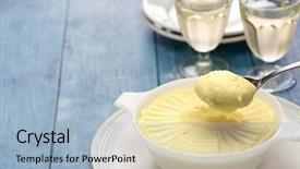  Presentation with french philosophers - Audience pleasing PPT layouts consisting of strained food - french creamy potato puree backdrop and a  colored foreground