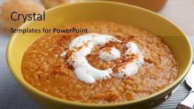  Presentation with yogurt - Slide set consisting of strained food - lentil cream soup with paprika background and a  colored foreground