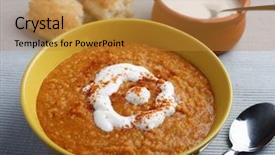  Presentation with milk dairy cheese yogurt sour - Amazing slide deck having strained food - lentil cream soup with paprika backdrop and a  colored foreground