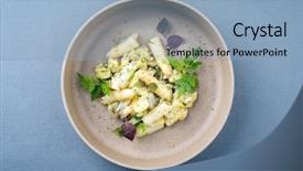  Presentation with traditional mode old vespa scooter - PPT layouts featuring strained food - modern style traditional german potato background and a light blue colored foreground