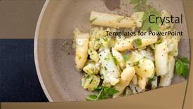  Presentation with traditional mode old vespa scooter - Presentation theme consisting of strained food - modern style traditional german potato background and a coral colored foreground