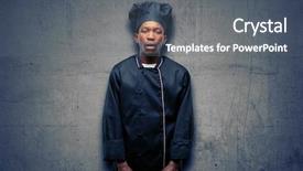  Presentation with cook chef - Slides having strained food - young black cook wearing chef background and a  colored foreground