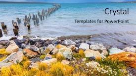  Presentation with strait - Presentation design having strait of magellan summer february background and a light blue colored foreground