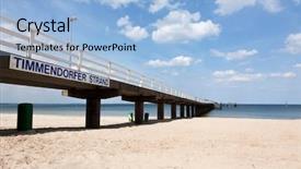  Presentation with sunset coast of the sea - Presentation design with strands - pier at the baltic sea background and a light blue colored foreground