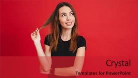  Presentation with red and black - Presentation theme consisting of strands - portrait of young smiling woman background and a crimson colored foreground