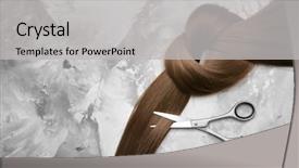  Presentation with brown - Presentation featuring strands - professional hairdresser's scissors and strand background and a light gray colored foreground