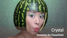  Presentation with melon - Cool new presentation theme with strange - woman with water-melon as helmet backdrop and a violet colored foreground