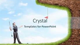  Presentation with golf player playing - Colorful slide set enhanced with strange landscape - businessman playing golf backdrop and a sky blue colored foreground