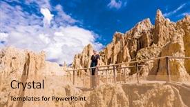  Presentation with pathway - Cool new slide set with strange landscape - tourist man standing at wooden backdrop and a coral colored foreground