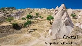  Presentation with cappadocia - Beautiful PPT theme featuring strange looking rocks near goreme cappadocia turkey backdrop and a coral colored foreground