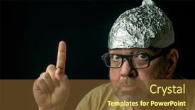  Presentation with fake news - PPT theme featuring strange-man-in-a-foil background and a tawny brown colored foreground