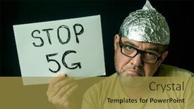  Presentation with fake news - Colorful slide deck enhanced with strange-man-in-a-foil backdrop and a gold colored foreground