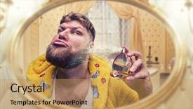  Presentation with mirror - Amazing slides having strange man perfumes himself looking backdrop and a yellow colored foreground