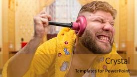  Presentation with medical ear nose throat vertigo - Beautiful PPT layouts featuring strange man with a plunger backdrop and a gold colored foreground