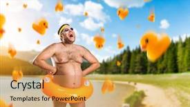  Presentation with man in nature - Colorful slide deck enhanced with strange naked man on nature backdrop and a yellow colored foreground