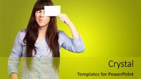 Presentation with paper making - Theme featuring strange people - portrait of a girl holding background and a gold colored foreground