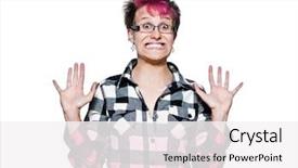  Presentation with woman in maze - Presentation theme featuring strange people - portrait of frustrated young woman background and a  colored foreground