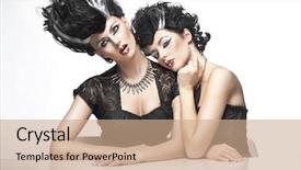  Presentation with sex women anemal - Slides having strange people - two sexy women wearning wigs background and a coral colored foreground