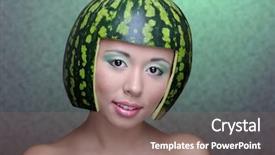  Presentation with water woman swimming underwater - Slide set enhanced with strange people - woman with water-melon as helmet background and a violet colored foreground