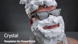  Presentation with shaving - Presentation design consisting of strange smiling man in glasses background and a gray colored foreground