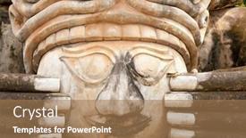  Presentation with spiritual - PPT theme featuring strange-spiritual-face-sculpture-wat background and a coral colored foreground