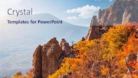  Presentation with nature village - Amazing PPT theme having strange-stone-pillars backdrop and a light blue colored foreground