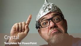  Presentation with fake news - Cool new presentation theme with strange-stupid-man-conspiracy-theorist backdrop and a coral colored foreground