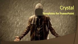  Presentation with brown leather - Amazing PPT layouts having strange suspicious confident hacker standing backdrop and a  colored foreground