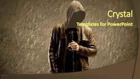  Presentation with brown leather - Cool new presentation theme with strange-suspicious-confident-hacker-standing backdrop and a tawny brown colored foreground