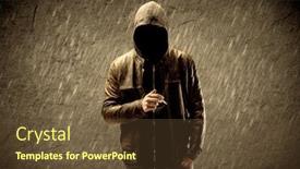  Presentation with brown leather - Colorful presentation enhanced with strange suspicious confident hacker standing with a hoodie and leather jacket in front of sepia brown urban concrete wall concept backdrop and a tawny brown colored foreground