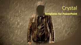  Presentation with brown leather - Colorful slides enhanced with strange suspicious confident hacker standing with a hoodie and leather jacket in front of sepia brown urban concrete wall concept backdrop and a tawny brown colored foreground