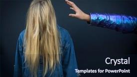  Presentation with teen girl tech - Colorful PPT theme enhanced with strange teen girl face covered backdrop and a wine colored foreground