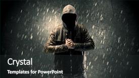  Presentation with faceless - PPT theme consisting of strangers - faceless misterious man in hoodie background and a dark gray colored foreground