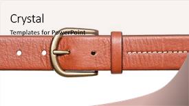  Presentation with leather - Slide deck consisting of strap - leather belt isolated on white background and a coral colored foreground