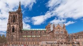  Presentation with lady - PPT theme with strasbourg-cathedral-or-cathedral and a coral colored foreground