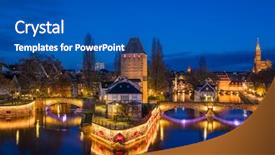  Presentation with bridges - Colorful PPT theme enhanced with strasbourg france and covered bridge backdrop and a teal colored foreground