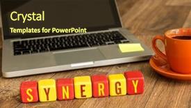  Presentation with synergy - Presentation theme featuring strategic business alliances - synergy written on a wooden background and a tawny brown colored foreground