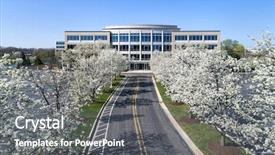  Presentation with tree spring flowers apple flowers - Presentation consisting of office park during spring background and a light blue colored foreground
