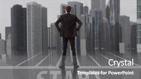  Presentation with management - Colorful PPT layouts enhanced with retail management - startup businessman looking at city backdrop and a gray colored foreground