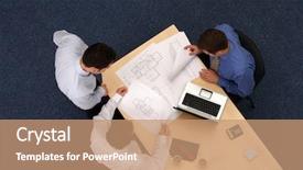  Presentation with building plans - Presentation with building strategy - three working business background and a coral colored foreground