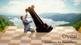  Presentation with strategic - PPT layouts featuring strategic performance managmnt - businessman fighting with a chessman background and a  colored foreground