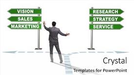  Presentation with crossroads - PPT theme consisting of strategic road - businessman standing at crossroads background and a white colored foreground