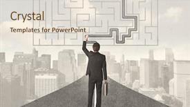  Presentation with maze - Presentation theme having strategic thinking - businessman looking at road background and a lemonade colored foreground