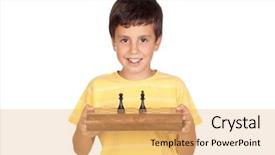  Presentation with chessboard - Audience pleasing slides consisting of strategist - adorable boy with chessboard isolated backdrop and a yellow colored foreground