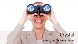  Presentation with future - Presentation design enhanced with strategist - joyful businesswoman predicting future success background and a soft green colored foreground