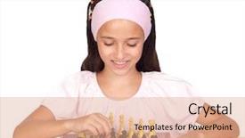  Presentation with chess - Slides having strategist - little girl playing chess isolated background and a coral colored foreground