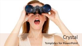  Presentation with visionary - Presentation theme with strategist - visionary businesswoman looking through binoculars background and a lemonade colored foreground