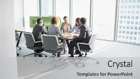  Presentation with conference - Cool new PPT theme with strategy - businesspeople in conference room backdrop and a light gray colored foreground