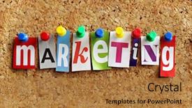  Presentation with cork - Presentation design consisting of strategy - marketing from cutout newspaper headlines background and a coral colored foreground